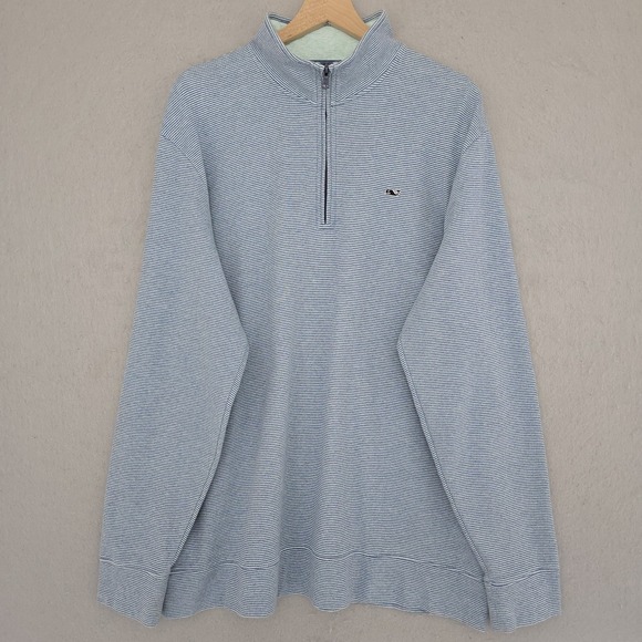 Vineyard Vines Other - Vineyard Vines Pullover Mens 2XL Blue Stripe 1/4 Zip Saltwater Mock Neck